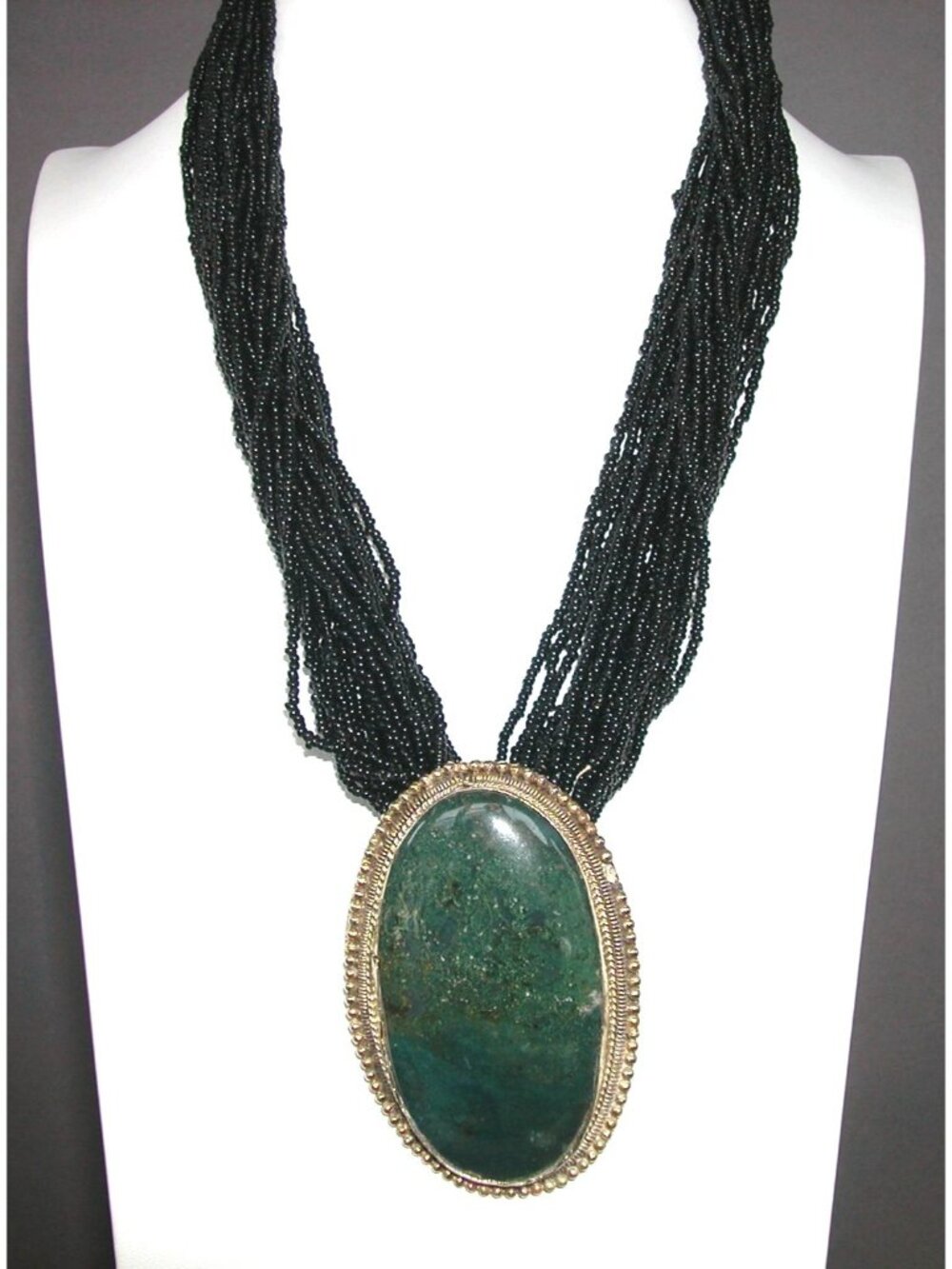Green Gemstone Necklace 2" x 3" Pendent 22" Long